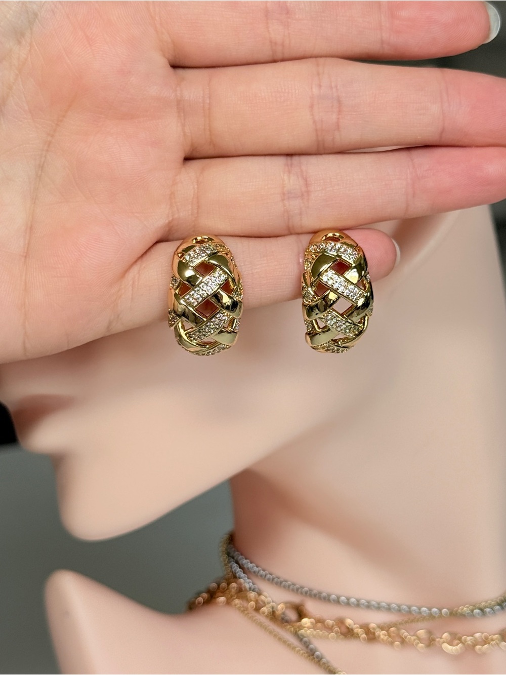 Italian S925 Gold Stud Earrings With Cubic Zirconia - Elegant Women Jewelry